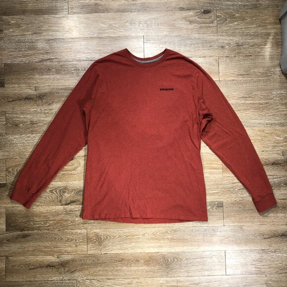 Patagonia Long Sleeve Responsibili-Tee T Shirt Maroon Rust Mountain Logo Size M - Picture 2 of 6